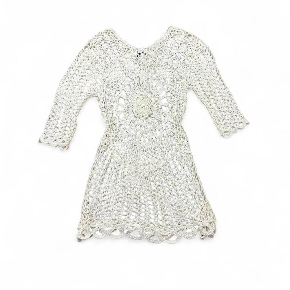 Pure Hype off white Open Knit Floral Crochet Tunic cover up quarter Sleeve